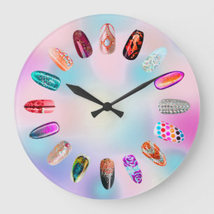 Nails Studio Pink Glam Boutique Holographische Große Wanduhr