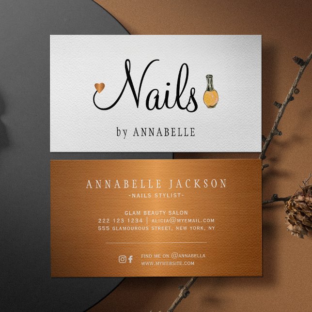 Nails Typografie Glam Gold metallische Chic Salon Visitenkarte (Von Creator hochgeladen)