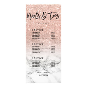 Nails Zehen Rose Rosa Glitzer Marmor Preisliste Werbekarte