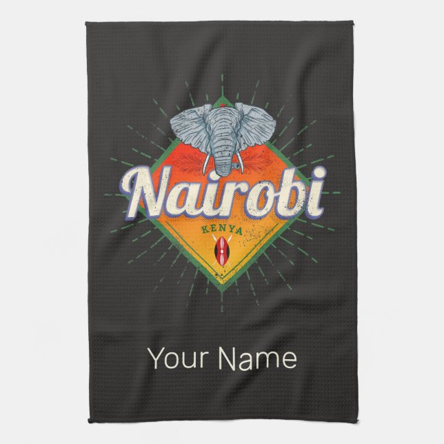 Nairobi Hauptstadt Kenya Elephant Vintages Afrika Geschirrtuch (Vertikal)