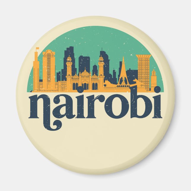 Nairobi Kenya City Skyline Retro City Art Magnet (Vorne)