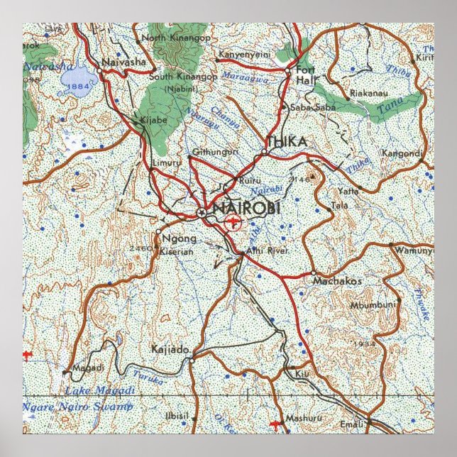 Nairobi Kenya Topografische Karte Poster (Vorne)