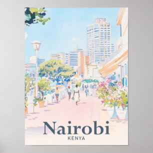 Nairobi Kenya Watercolor Painting Travel Poster