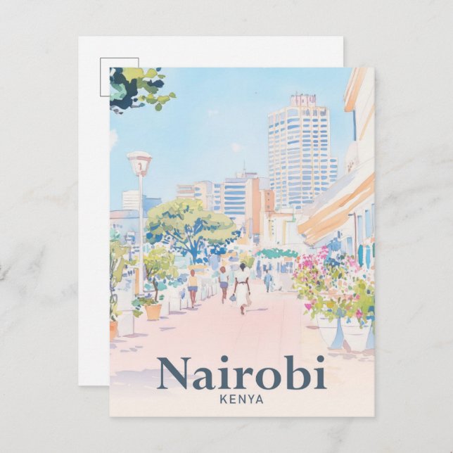Nairobi Kenya Watercolor Painting Travel Postkarte (Vorne/Hinten)