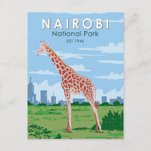 Nairobi Nationalpark Giraffi Wandern Vintag Postkarte