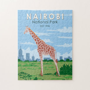 Nairobi Nationalpark Giraffi Wandern Vintag Puzzle