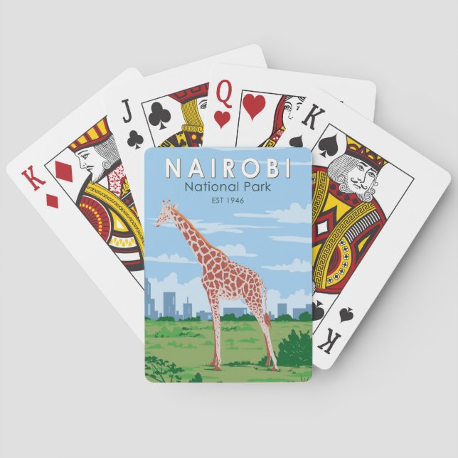 Nairobi Nationalpark Giraffi Wandern Vintag Spielkarten (Rückseite)
