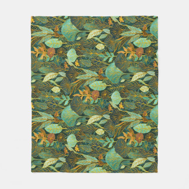 Naive Art Lush Garden Tapestes in Grün und Blau Fleecedecke (Vorderseite)