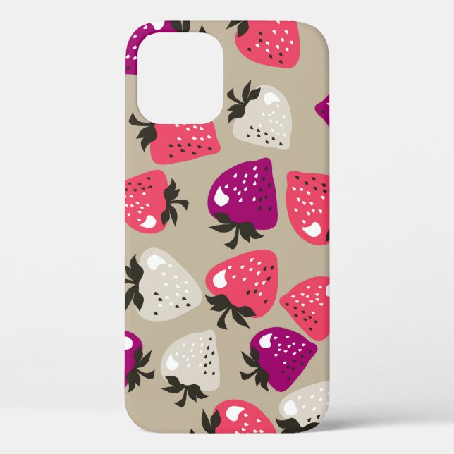 Naive Erdbeeren: Beige Hintergrund Nahtlos. Case-Mate iPhone Hülle (Rückseite)