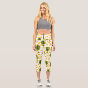 Naive Green Black Tree Muster Capri Leggings