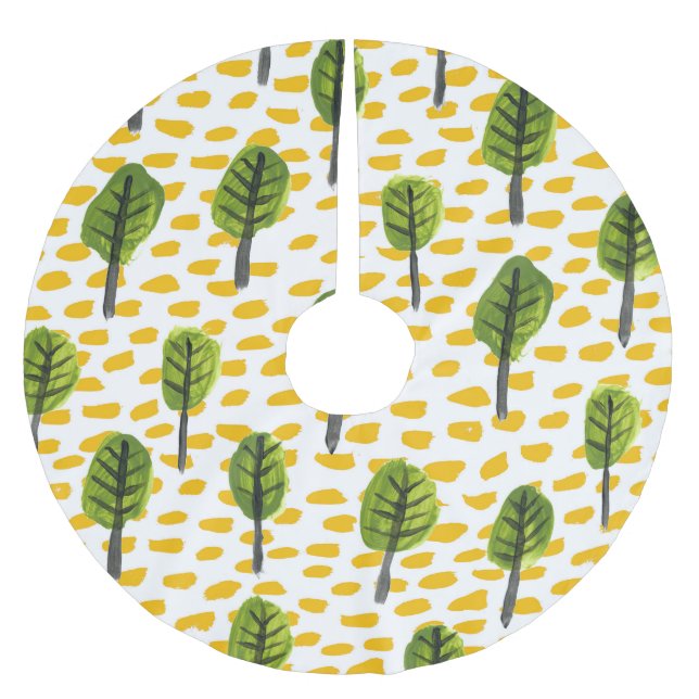 Naive Green Black Tree Muster Polyester Weihnachtsbaumdecke (Vorderseite)