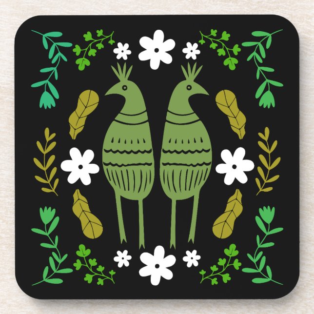 Naïve Rustic Nature Bird Folk Art Getränkeuntersetzer (Vorderseite)