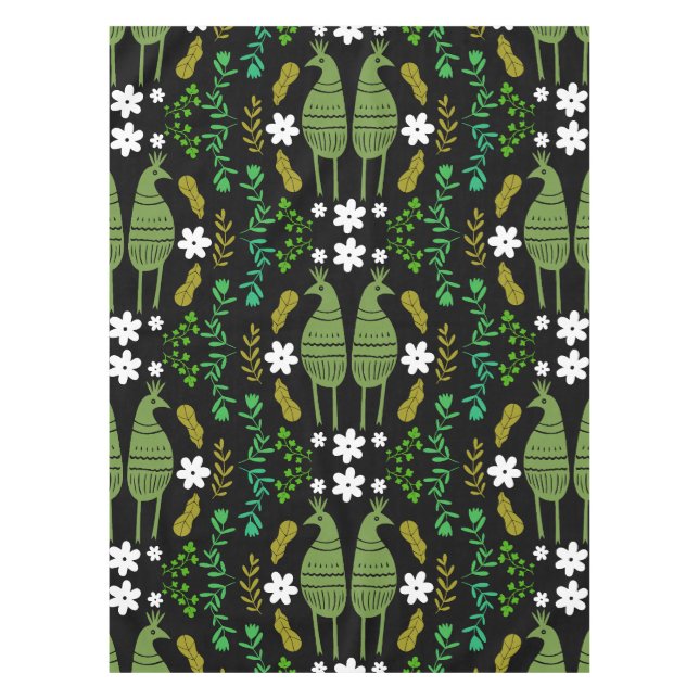Naïve Rustic Nature Bird Folk Art Tischdecke (Vorderseite)