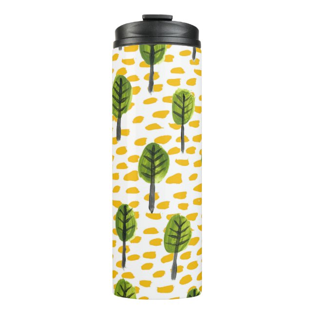 Naiver grüner schwarzer Baum Muster Thermosbecher (Vorderseite)