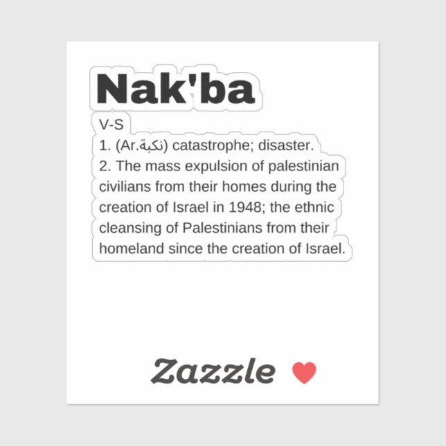 Nakba Bedeutung Design Nakba Definition Text Aufkleber (Blatt)