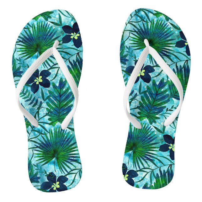 Nalani Hawaiian Tropical Garden Aquamarin Flip Flops (Fußbett)