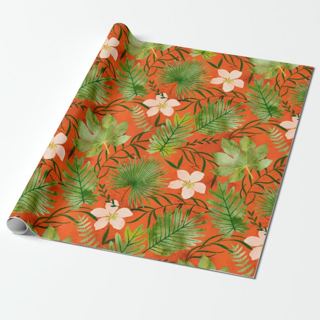 Nalani Hawaiian Tropical Garden Coral Geschenkpapier (Ungerollt)