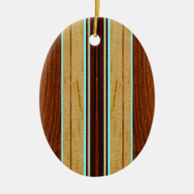 Nalu Hou Imitats Koa Wood Surfboard Keramikornament (Vorne)