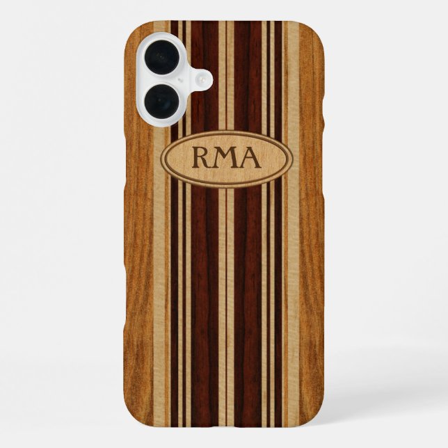 Nalu Lua Faux Koa Holz Monogram Surfbrett iPhone Hülle (Rückseite)