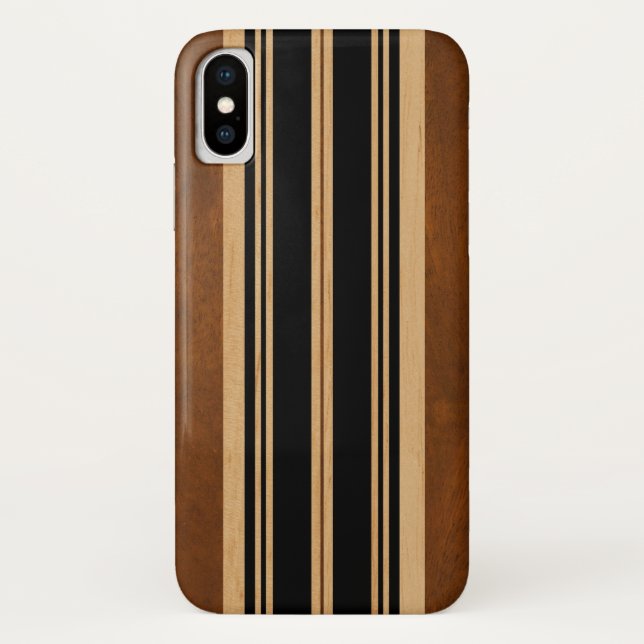 Nalu Lua Imitat Koa hölzernes Surfbrett-Schwarzes Case-Mate iPhone Hülle (Rückseite)