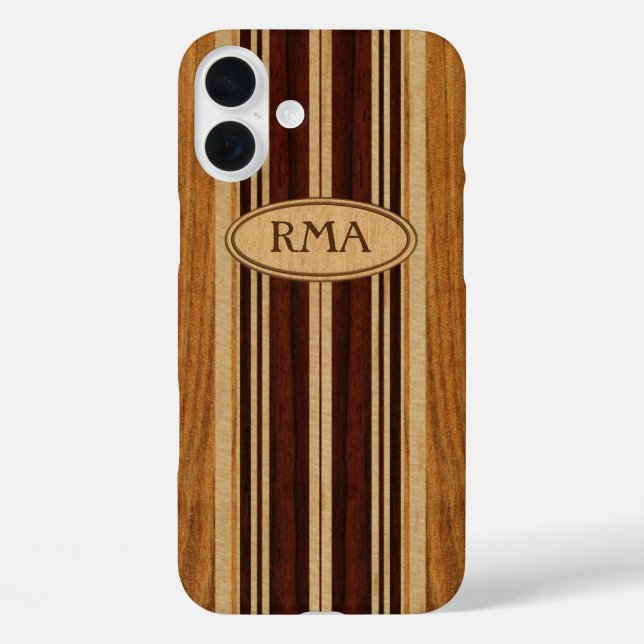 Nalu Lua Imitats Koa Wood Monogram Surfboard Case-Mate iPhone Hülle (Rückseite)