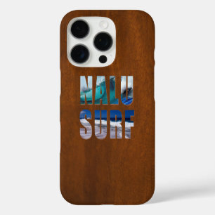Nalu-Surf Hawaiian Wave Faux Koa Holz Surfboard iPhone 16 Pro Hülle