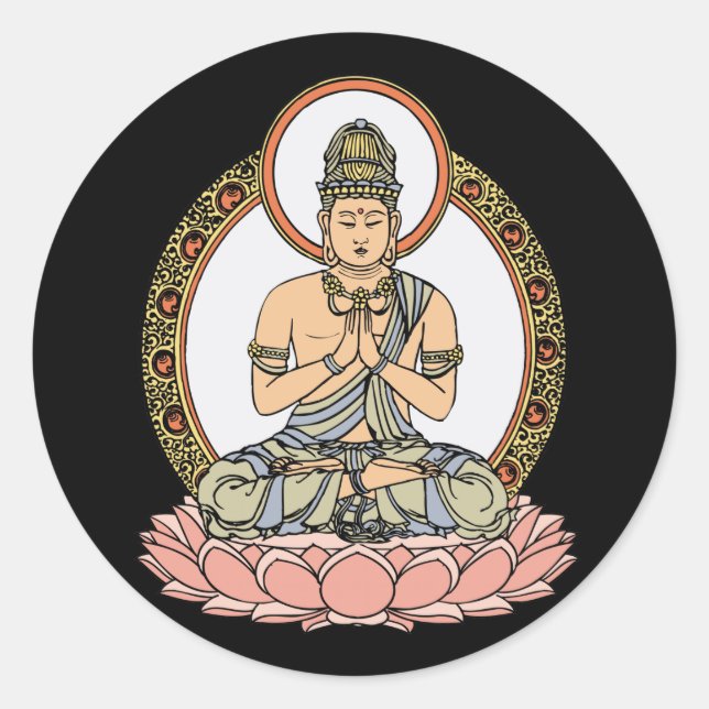 Namaskara Mudra Buddha Runder Aufkleber (Vorderseite)