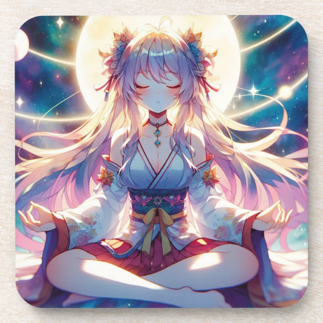 Namaste Anime Girl Meditation Getränkeuntersetzer (Vorderseite)