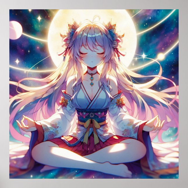 Namaste Anime Girl Meditation Poster (Vorne)