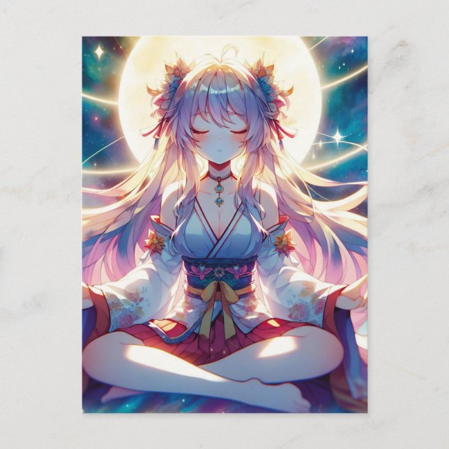 Namaste Anime Girl Meditation Postkarte (Vorderseite)