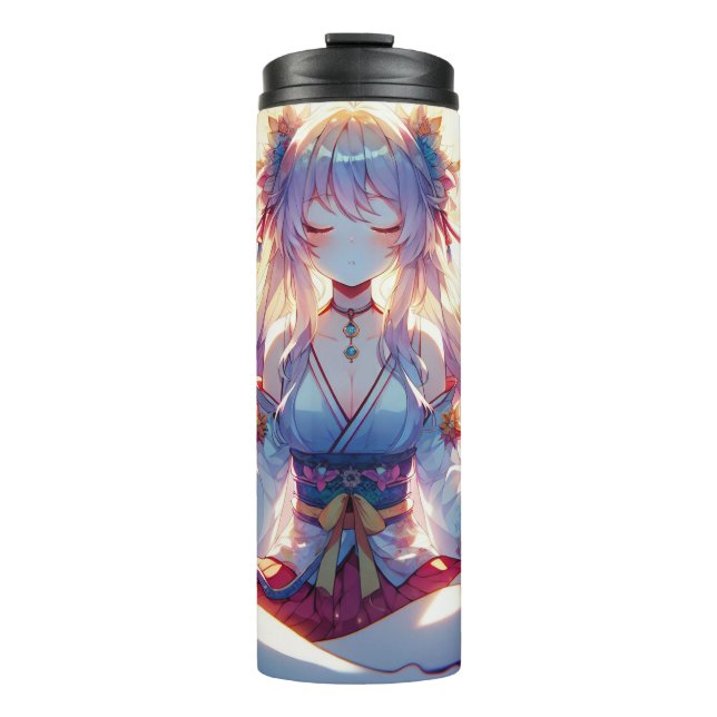 Namaste Anime Girl Meditation Thermosbecher (Vorderseite)