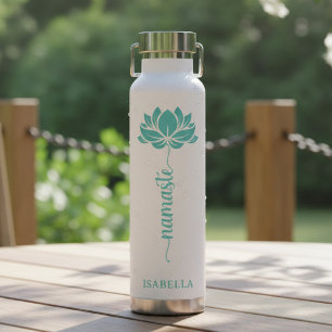 Namaste Aquamarin Lotus Blume Moderner Personalisi Trinkflasche