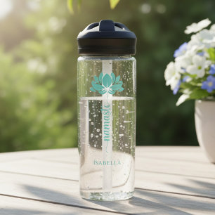 Namaste Aquamarin Lotus Blume Moderner Personalisi Trinkflasche