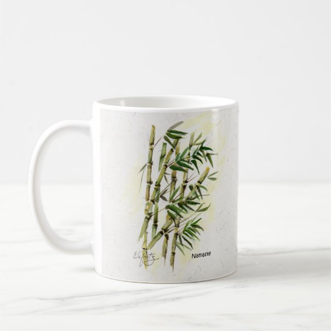 Namaste auf Bamboo respektvoller, höflicher Gruß Kaffeetasse (Links)