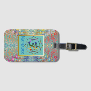 Namaste Aum Om & Lotus mit Regenbogen Vintage-Rahm Gepäckanhänger