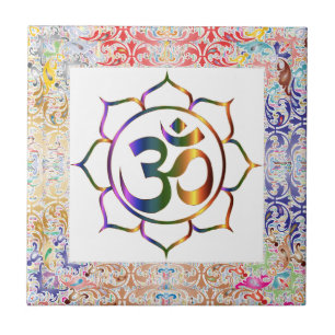 Namaste Aum Om & Lotus Regenbogen-Rand Personalisi Fliese