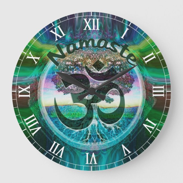 Namaste Baum des Lebens Runde Wanduhr (Vorderseite)