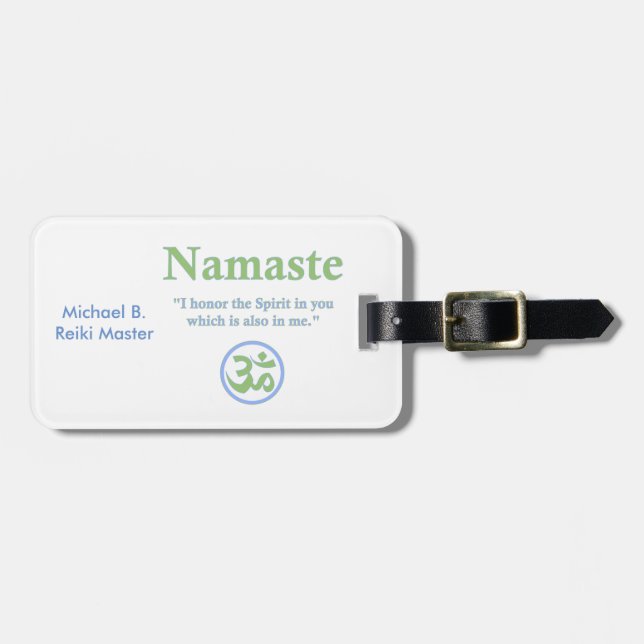 Namaste Bedeutung für Om-Symbol Gepäckanhänger (Vorderseite horizontal)