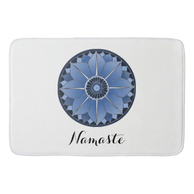 NAMASTE Blue Blume Spiritual Lotus Mandala Badematte (Vorderseite)