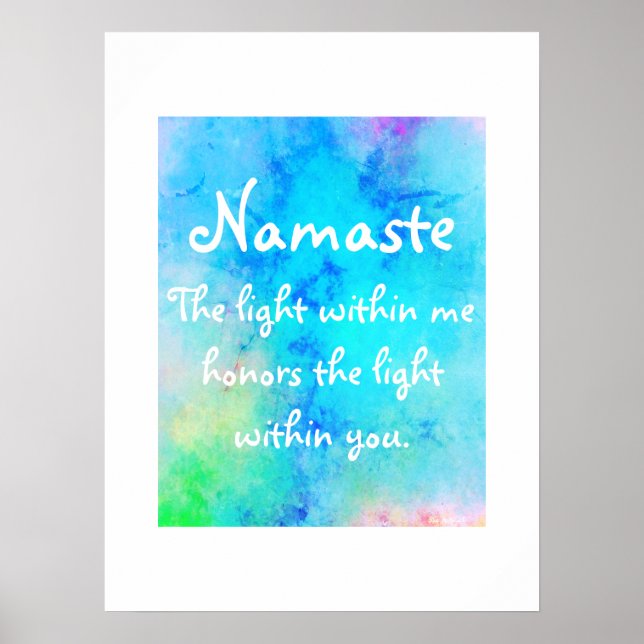 Namaste Blue Green Mediation Yoga Wasserfarbe Poster (Vorne)