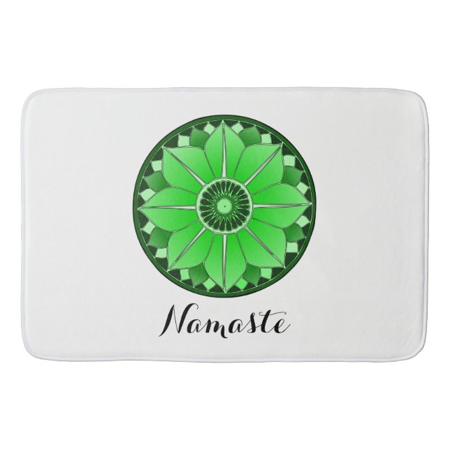 NAMASTE Blume Spiritual Green Lotus Mandala White Badematte (Vorderseite)