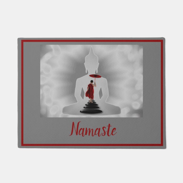 Namaste Buddha Meditation Mönch Spiritueller Empfa Fußmatte (Vorderseite)