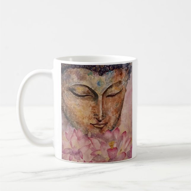 Namaste Buddha Watercolor-Kunst-klassische Tasse (Links)