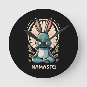 Namaste Bunny Yoga Kaninchen Meditation Runde Wanduhr