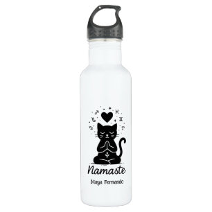 Namaste Cat Water Flasche - Individuelle Name Yoga Edelstahlflasche