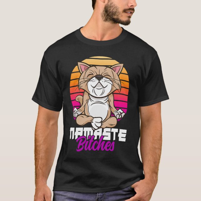 Namaste Cat Yoga Positive Vibes Sarcastic T-Shirt (Vorderseite)