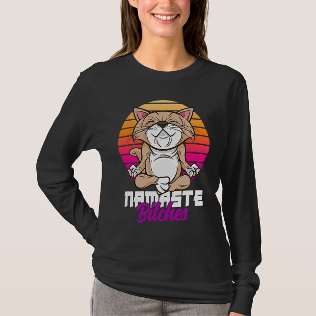 Namaste Cat Yoga Positive Vibes Sarcastic T-Shirt (Vorderseite)