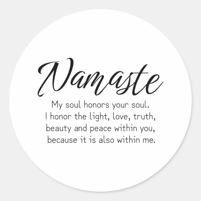 Namaste definition Zen,Yoga, Inspirational quote Runder Aufkleber (Vorderseite)