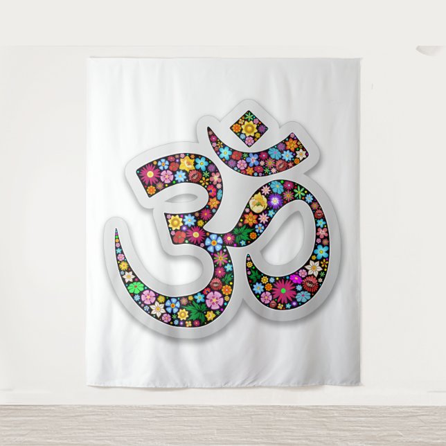 Namaste Floral Yoga-Symbol Wandteppich (Vorderseite)