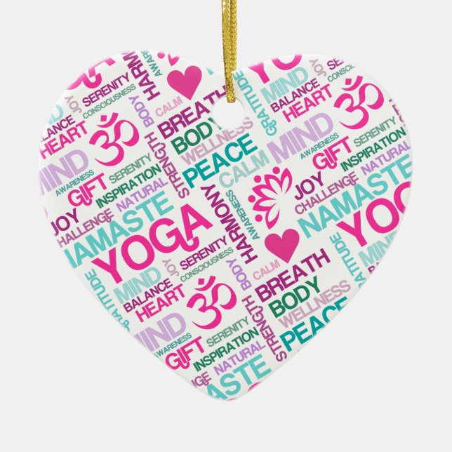 Namaste, Frieden und Harmonie rosa YOGA Muster Keramikornament (Vorne)
